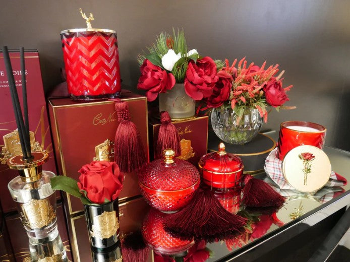 Round Art Deco Candle - Red & Gold - Rose oud - GML30007