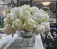 LUXURY CENTREPIECE - 37 ROSEBUDS IN GREEN & WHITE - SILVER BADGE - CPRB12