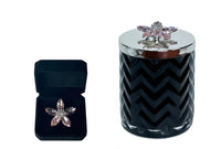 COTE NOIRE - HERRINGBONE CANDLE WITH SCARF - BLACK & SILVER - FLOWER LID - HCS02