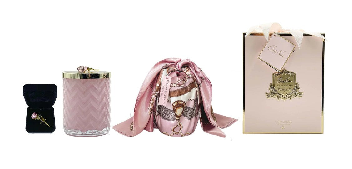 Cote Noire - Herringbone Candle With Scarf - Pink - Rose lid - Charente Rose - HCG04