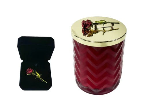 Herringbone Candle With Scarf Rose Oud - Red & Red Rose lid - HCG07