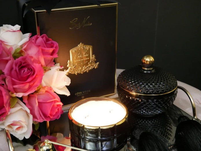 Round Art Deco Candle - Black & Gold- Queen of the night - GML30004