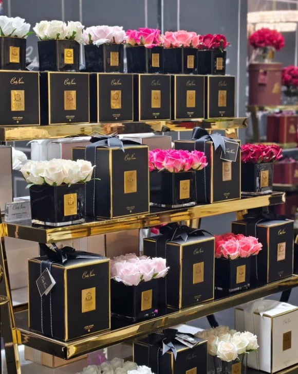 COUTURE SQUARE 9 ROSE BUDS BLACK GLASS GOLD - Yellow - SVB908