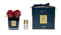 COUTURE SQUARE 4 ROSE BUDS BLACK GLASS GOLD - Red - SVB404