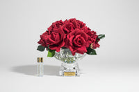 ** NEW ** Luxury Centrepiece -French Rose Bouquet in Burgundy & Gold badge - CPL04