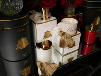 WHITE HERRINGBONE CANDLE WITH BELL LID - COCONUT BISCUIT