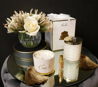 WHITE HERRINGBONE CANDLE WITH BELL LID - COCONUT BISCUIT