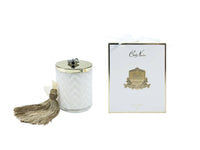 WHITE HERRINGBONE CANDLE WITH BELL LID - COCONUT BISCUIT