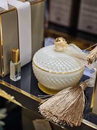 Round Art Deco Candle - Cream & Gold - Blonde Vanilla - GML30005