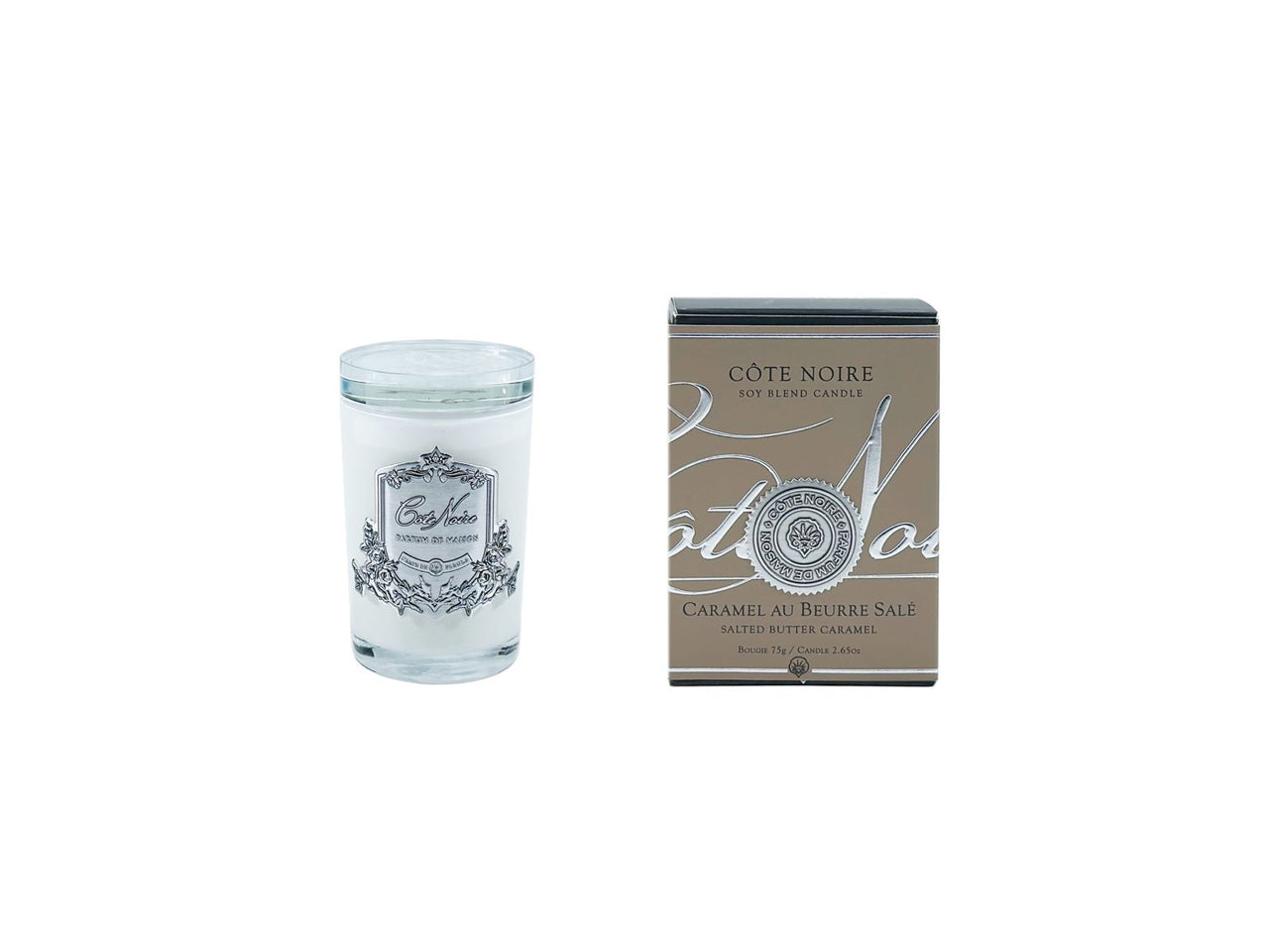 White Vessel Candle - Salted Butter Caramel - Silver Badge