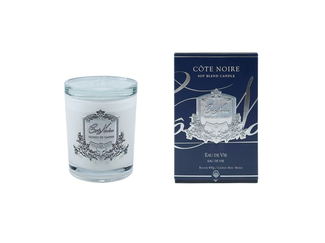 *CLEARANCE* White Vessel Candle 450gr - Eau de Vie - Silver Badge