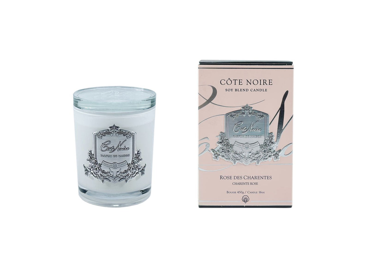 *CLEARANCE* White Vessel Candle 450gr - Charente Rose - Silver Badge