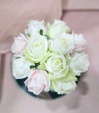 COTE NOIRE - HERRINGBONE FLOWER - FRENCH PINK & GREEN & WHITE ROSES  - CLEAR - HCF13