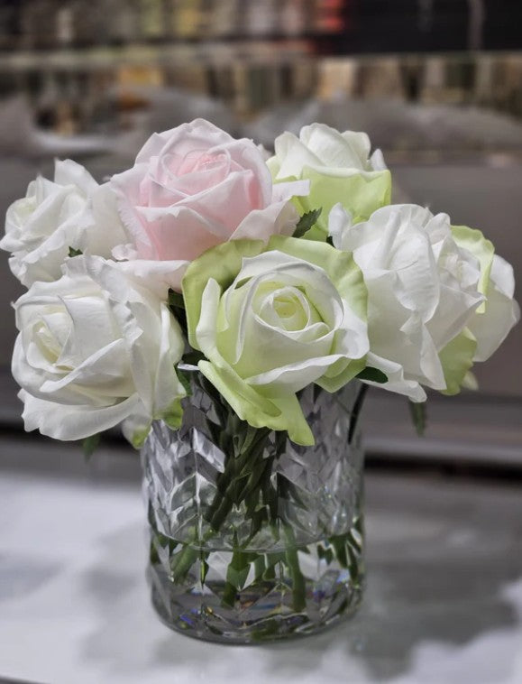 COTE NOIRE - HERRINGBONE FLOWER - FRENCH PINK & GREEN & WHITE ROSES  - CLEAR - HCF13