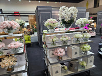 COTE NOIRE - LUXURY ROUND 13 ROSE BUDS BOUQUET IN FRENCH PINK & GREEN & WHITE - RRB13