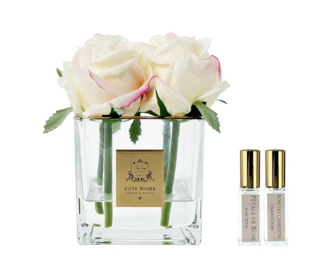 COUTURE SQUARE 4 ROSE BUDS CLEAR GLASS GOLD  - Blush - SVC402