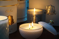 Round Art Deco Candle - White & Gold- Jasmine Flower Tea - GML30003