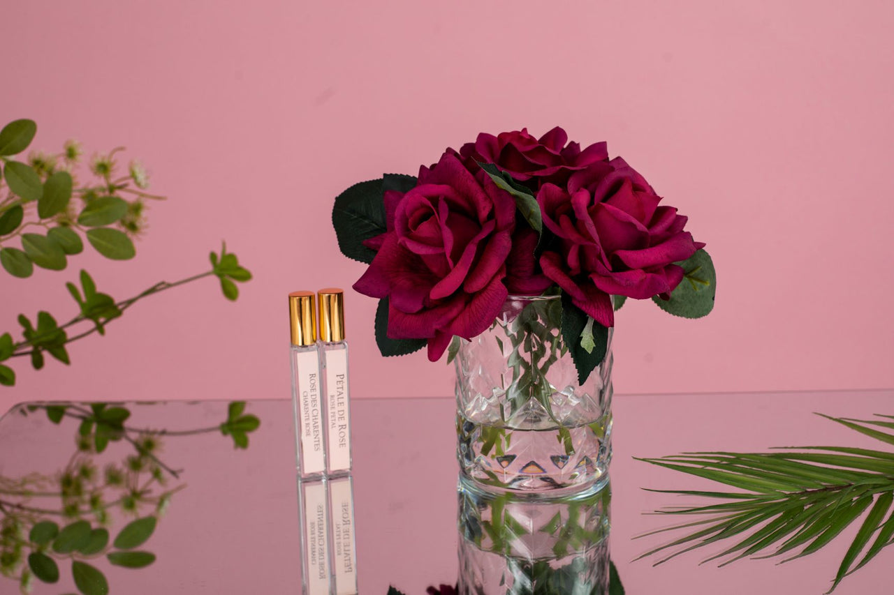 *CLEARANCE* Herringbone Flower - 5 French Roses - Clear - Carmine Red - HCF34
