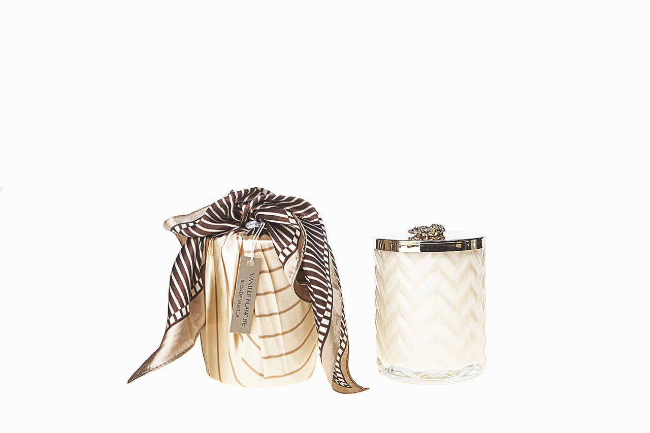 Herringbone Candle With Scarf Blond Vanilla - Cream & Golden Bee lid - HCG03