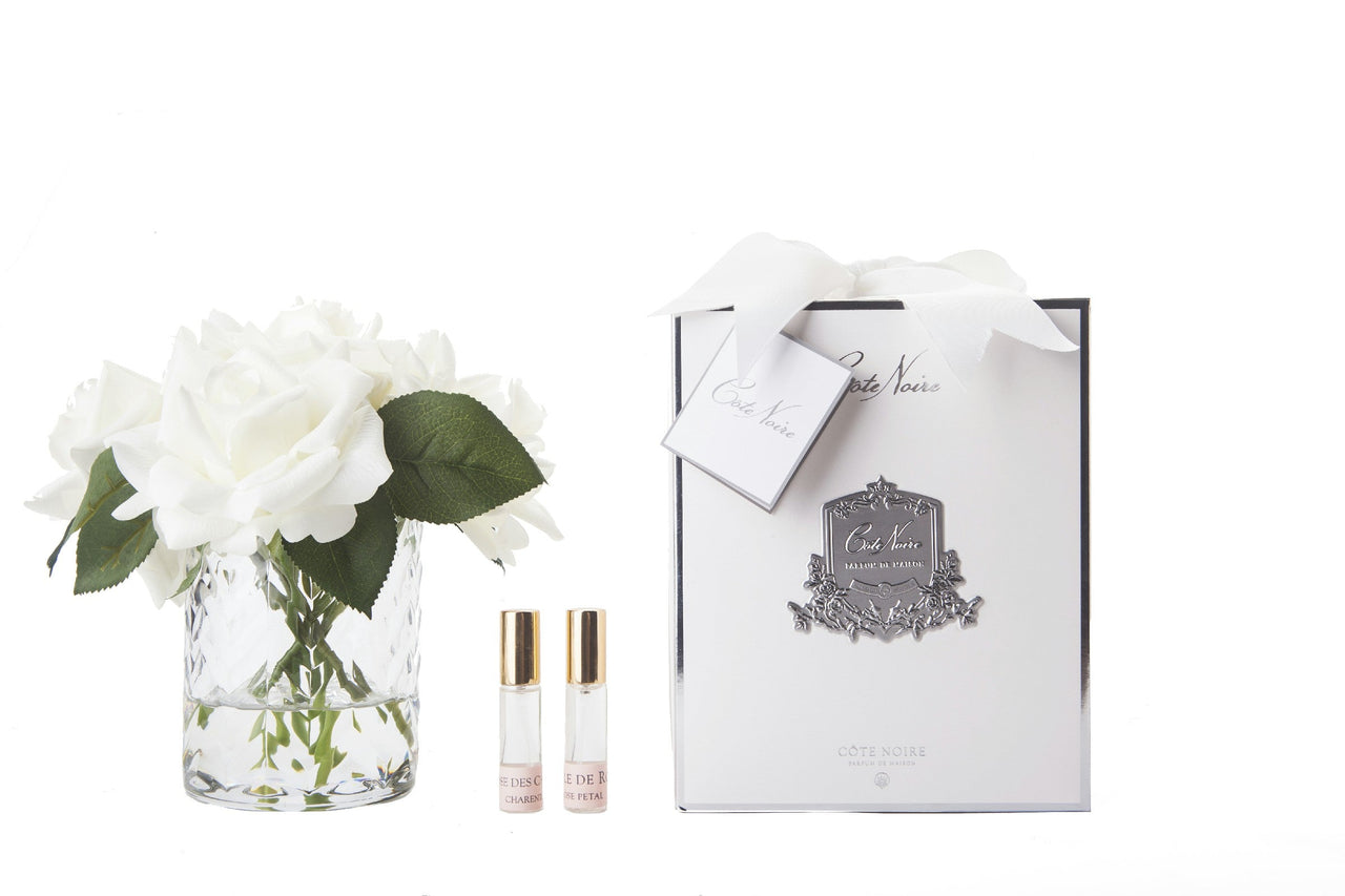 Cote Noire - Herringbone Flower - 5 French Roses - Clear - Ivory White - HCF31