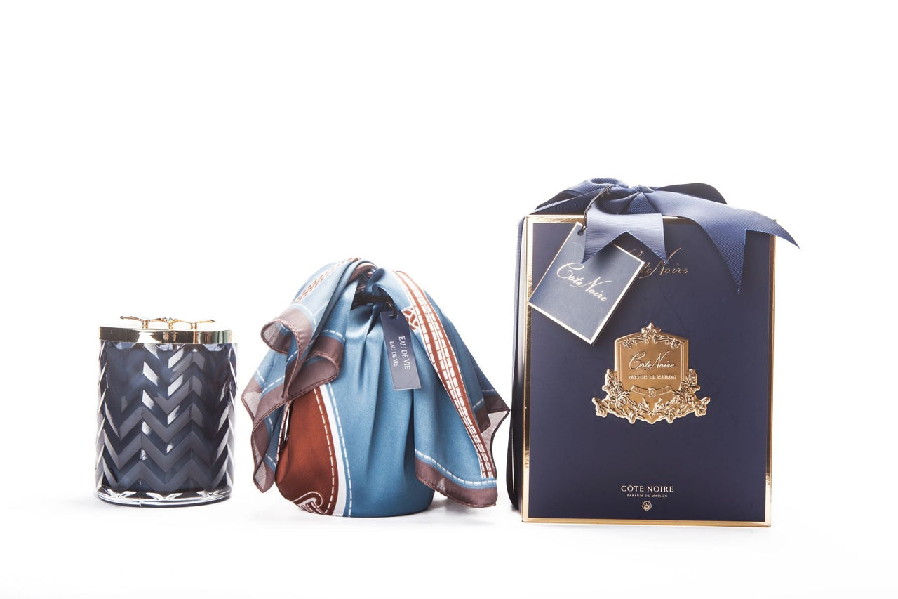 Herringbone Candle With Scarf Eau de Vie- Navy & Dragonfly lid - HCG05