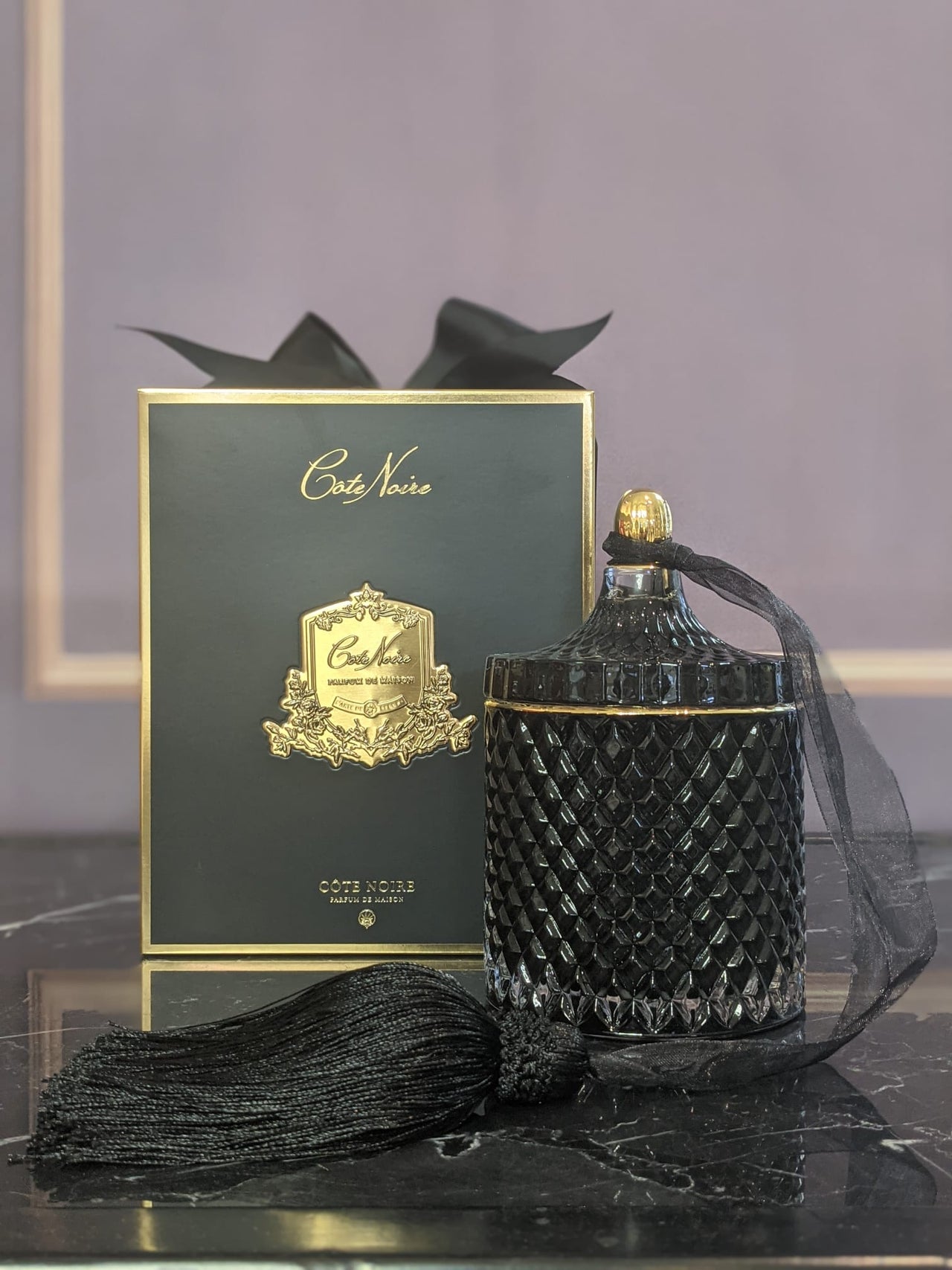 Grand Black & Gold Art Deco Candle -Queen of the night - GML45008