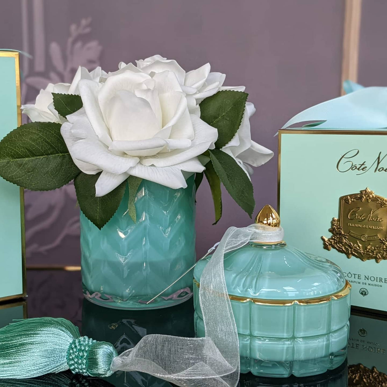 Art Deco Candle - Tiffany Blue & Gold - Persian Lime - GML45001