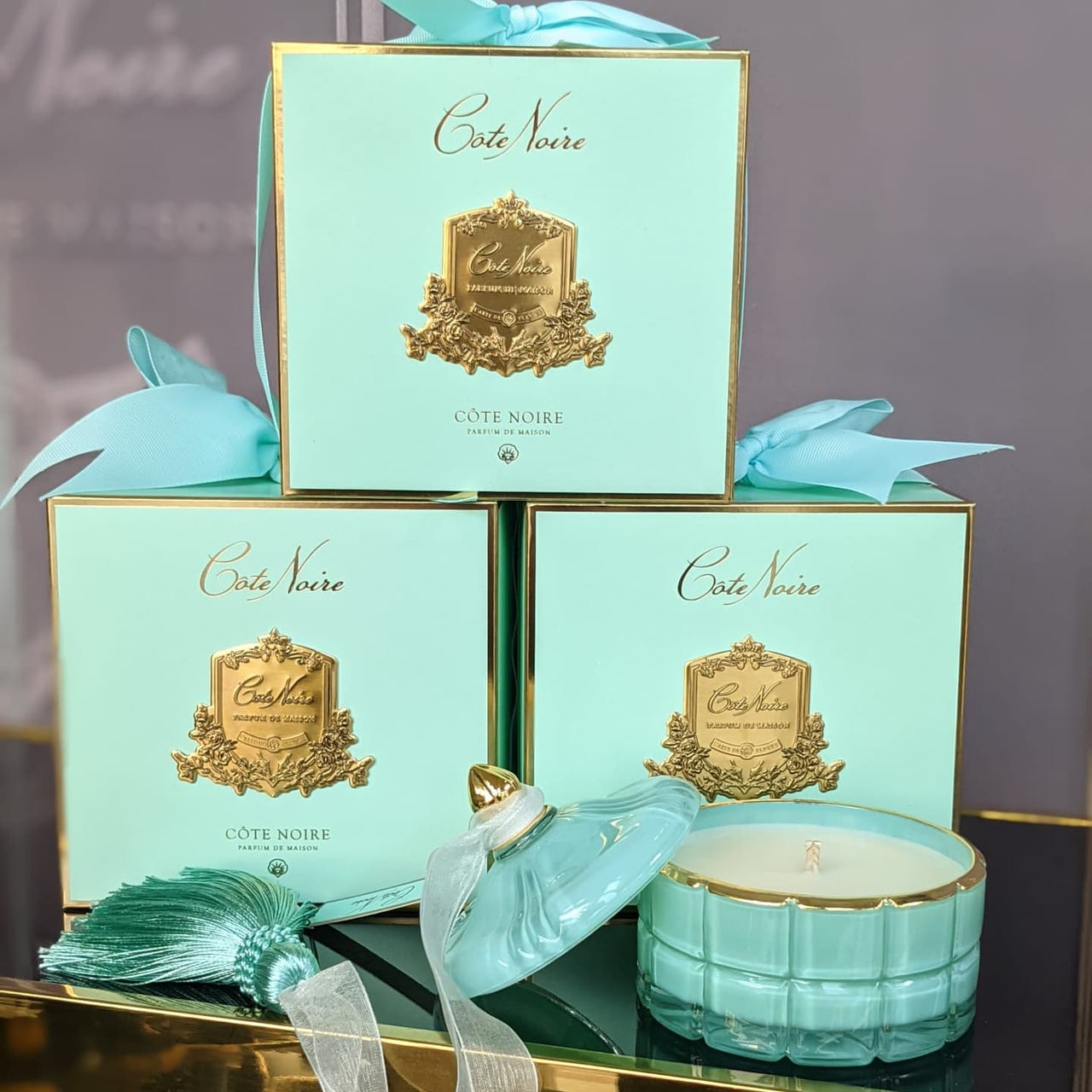 Art Deco Candle - Tiffany Blue & Gold - Persian Lime - GML45001