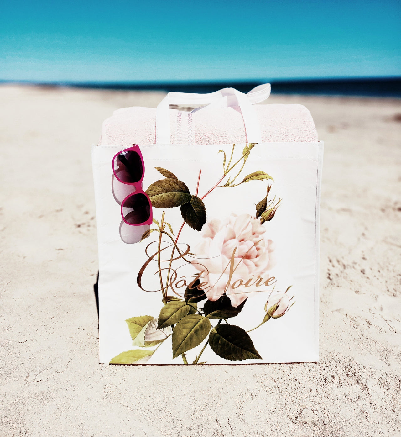 Large Cote Noire Tote Carry Bag - Flower & Golden