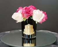 NEW - Premium Bouquet - Mixed Magenta & Blush Rose Buds - Dark Glass - MBG01