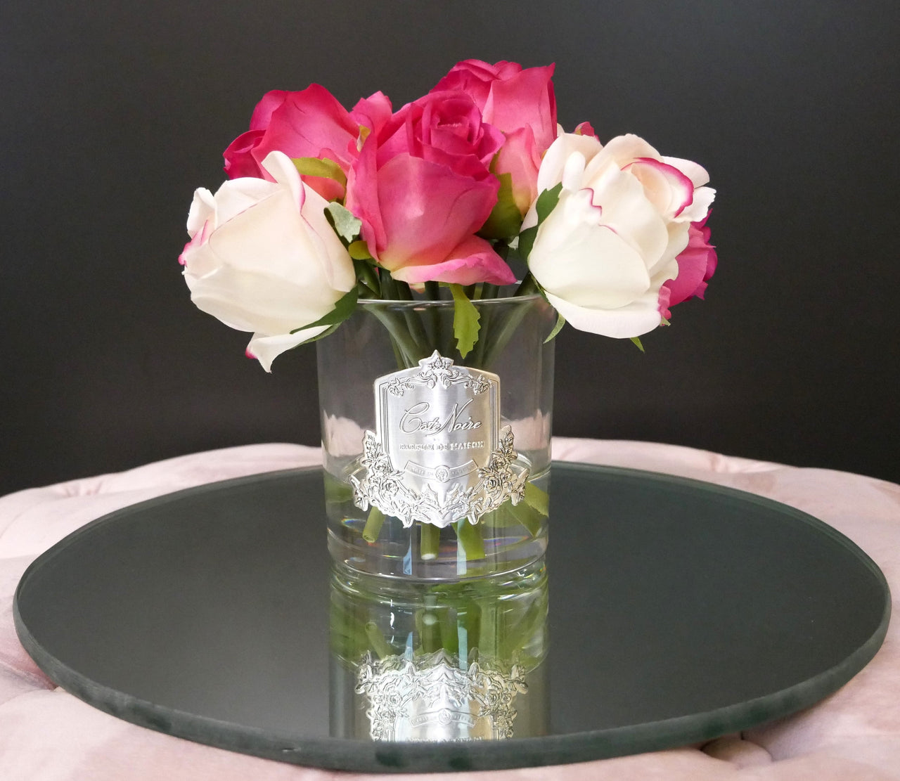 NEW - Premium Bouquet - Mixed Magenta & Blush Rose Buds - Clear Glass - MBS01