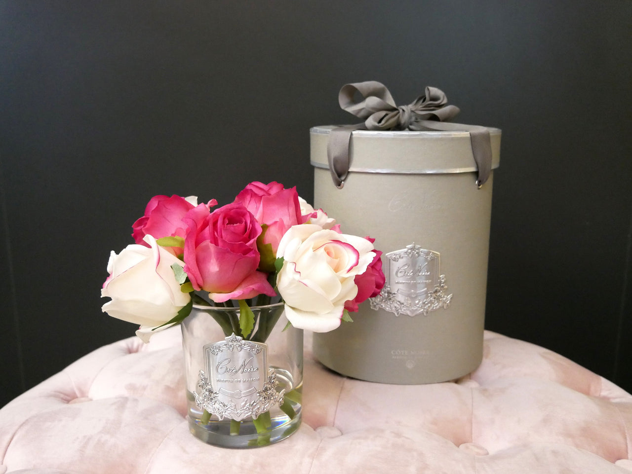 NEW - Premium Bouquet - Mixed Magenta & Blush Rose Buds - Clear Glass - MBS01