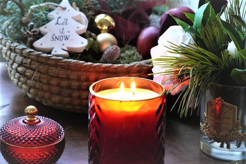 *CLEARANCE* XMAS REINDEER LID & RED Herringbone Candle With Tassel & perfume Spray - FRENCH MACARON