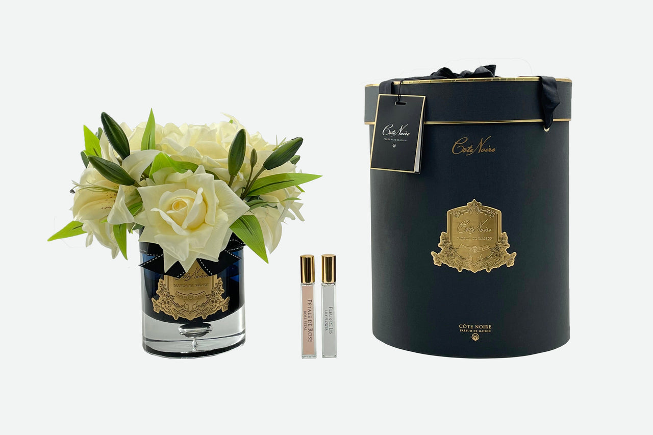 *CLEARANCE* Luxury Lilies & Roses - Champagne - BLACK GLASS - LRLW05