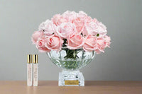LUXURY CENTREPIECE - 37 ROSEBUDS IN MIXED PINK - GOLD BADGE - CPRB14