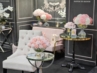 LUXURY CENTREPIECE - 37 ROSEBUDS IN MIXED PINK - GOLD BADGE - CPRB14