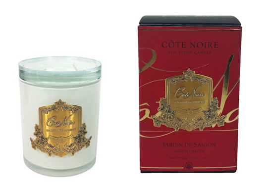 *NEW* CHRISTMAS CANDLE SAIGON GARDEN | WHITE VESSEL & GOLD BADGE - CGW45042