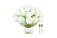 LUXURY CENTREPIECE - 37 ROSEBUDS IN GREEN & WHITE - SILVER BADGE - CPRB12