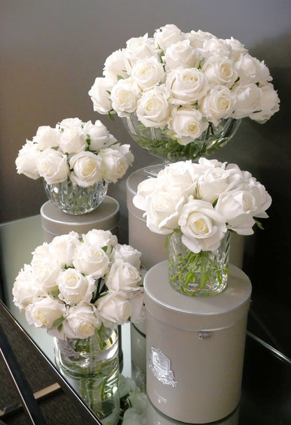 Luxury Round Bouquet - White Rose Buds - RRB01