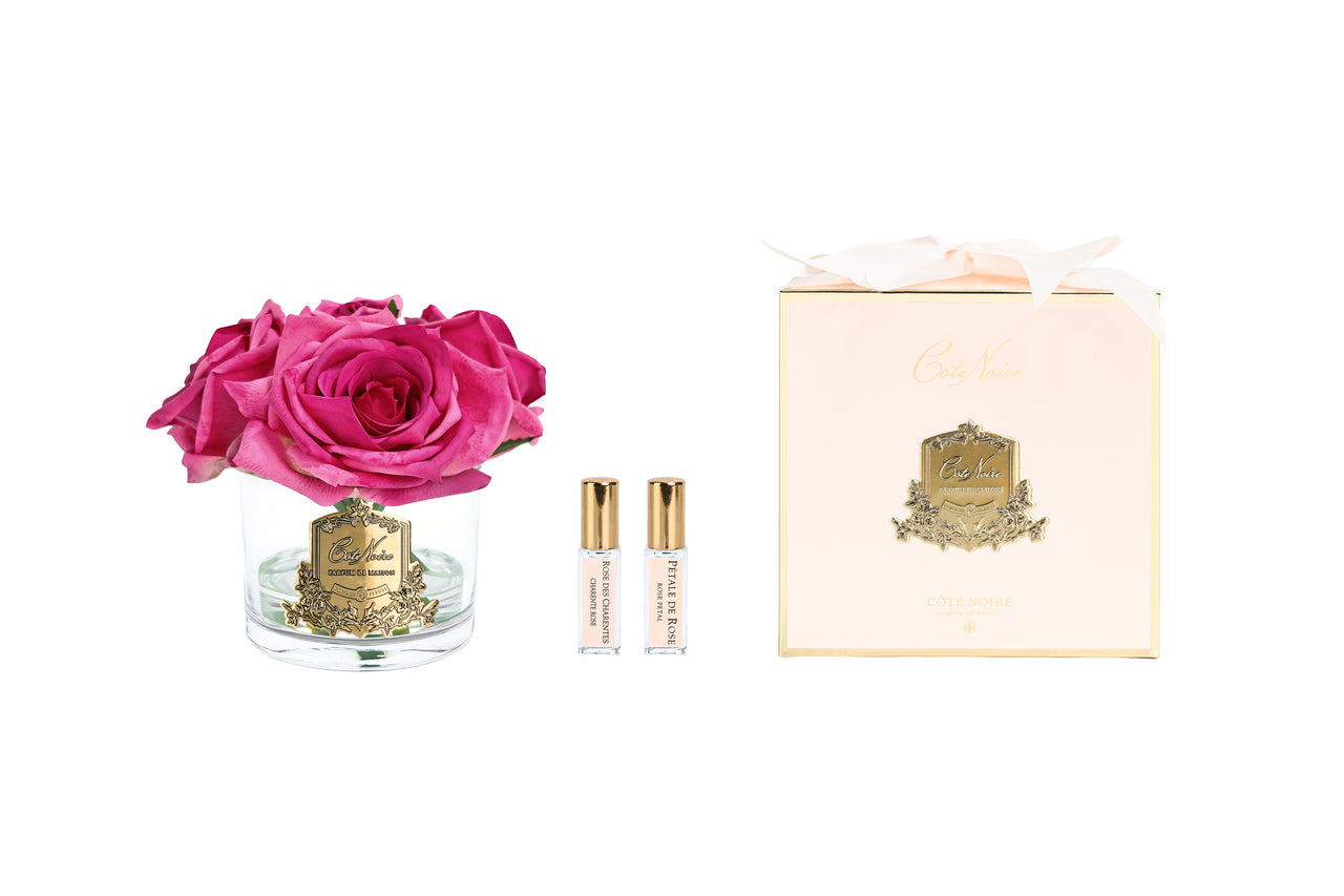 PERFUMED NATURAL TOUCH 5 ROSES - CLEAR & GOLD BADGE - MAGENTA - GMR67