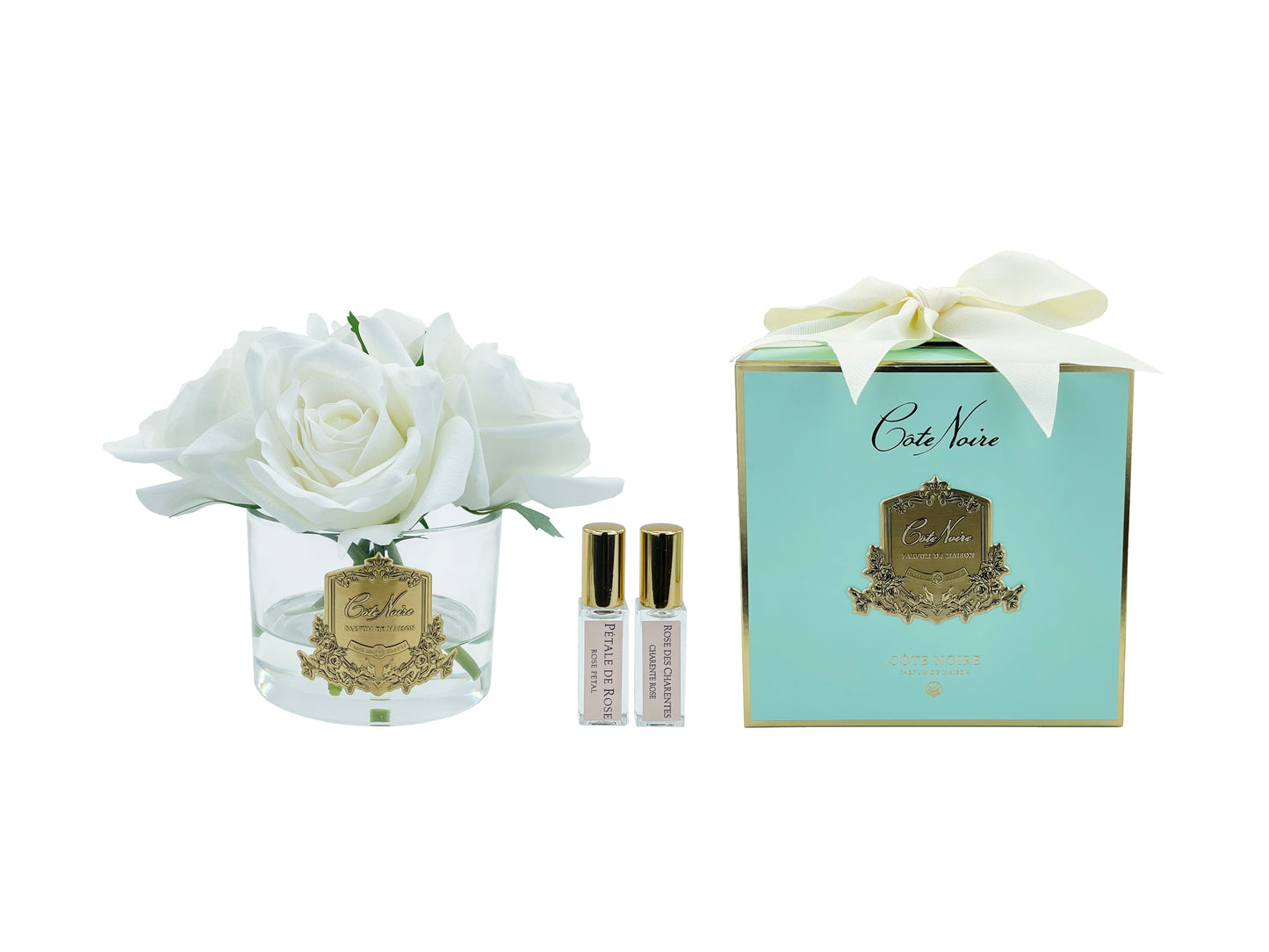 Perfumed Natural Touch 5 Roses - Clear & Gold Badge - Ivory White - GMR92 - Jade Tiffany Box