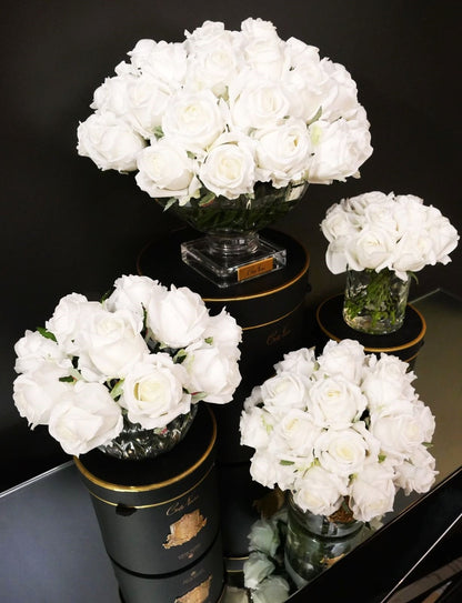 Luxury Round Bouquet - White Rose Buds - RRB01