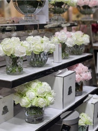 COTE NOIRE - HERRINGBONE FLOWER - GREEN & WHITE ROSES  - CLEAR - HCF12