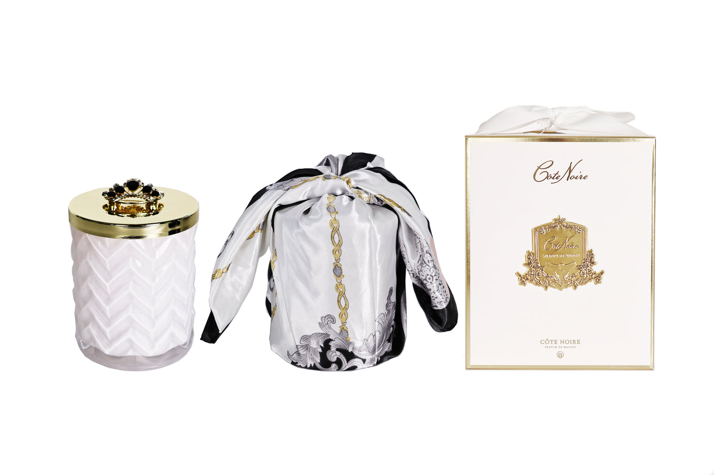 HCG32 | NEW - HERRINGBONE CANDLE WITH SCARF - White & old - Prosecco - HCG32 - MOQ - 2un.