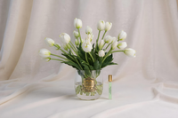 NEW - Cote Noire Heritage Tulips - Clear Vase with Gold Badge - White - HT01