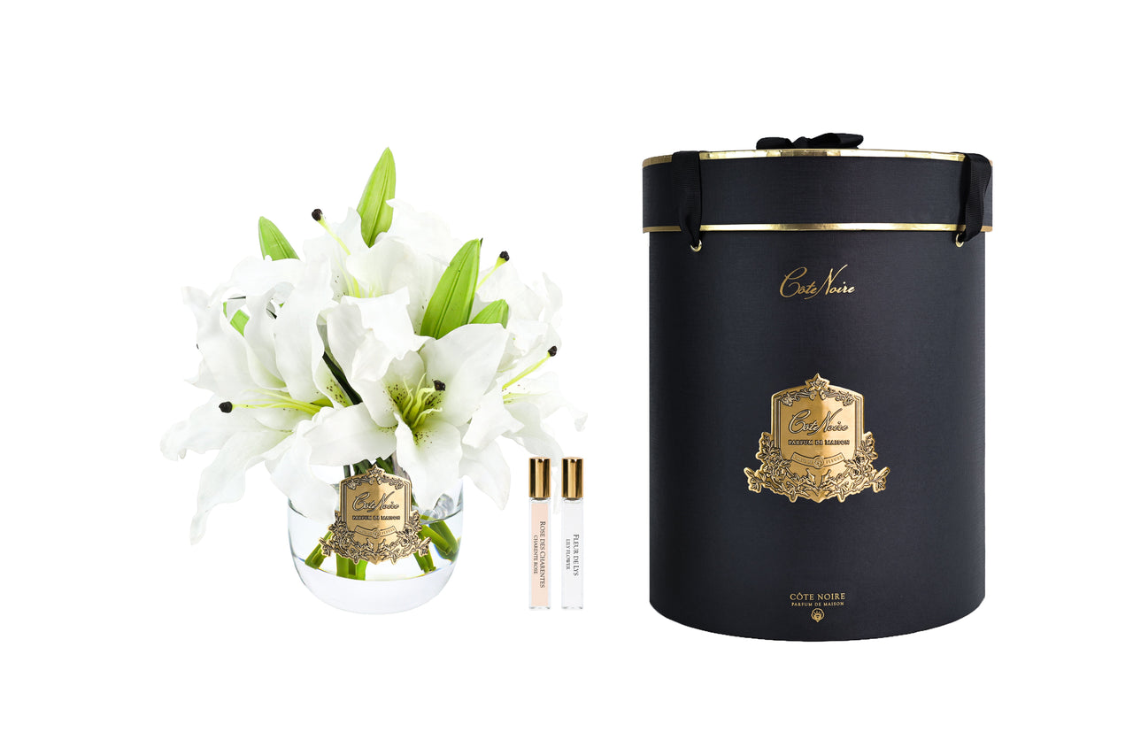 LIL01 | *NEW* Lily Bouquet in White & Gold Badge