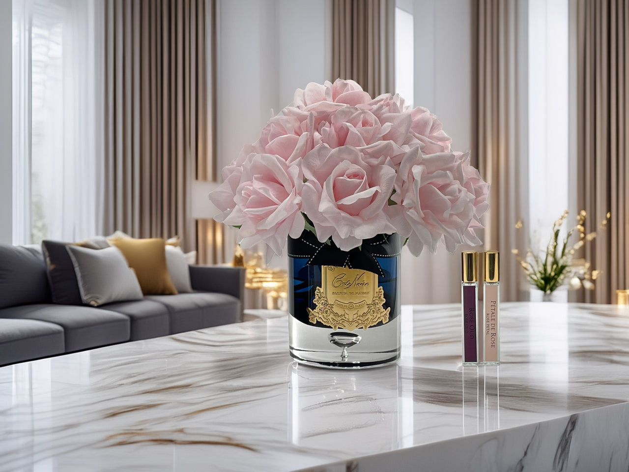 Luxury Grand Bouquet Dark Glass - Gold Badge - French Pink- Black Box - LTWB03