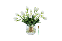 NEW - Cote Noire Heritage Tulips - Clear Vase with Gold Badge - White - HT01