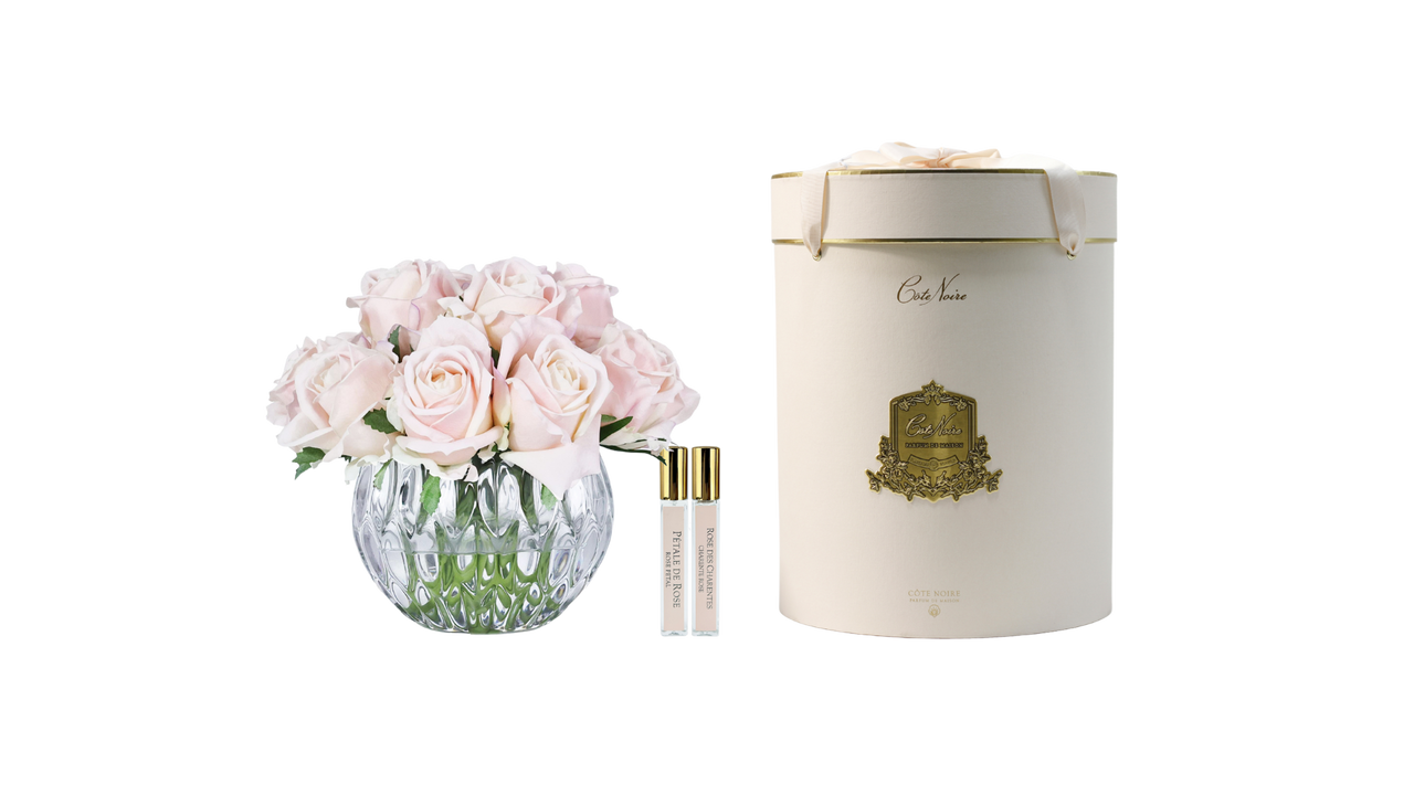COTE NOIRE - LUXURY ROUND 13 ROSE BUDS BOUQUET CHAMPAGNE PINK - RRB15