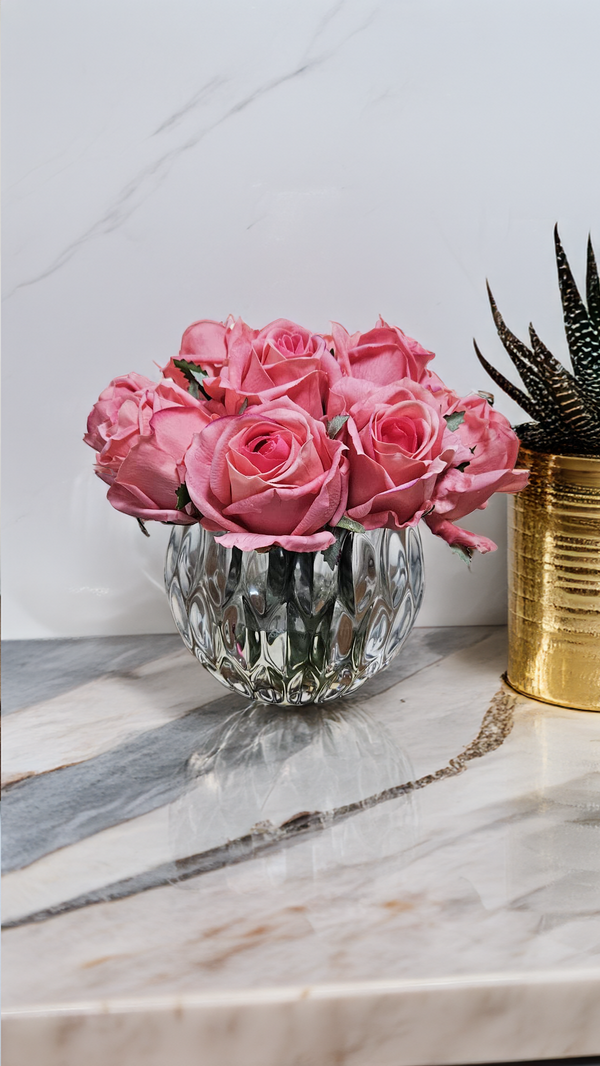Luxury Round Bouquet - White Peach Rose Buds - RRB05